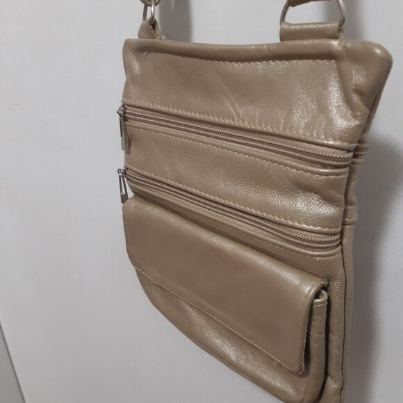 Genuine Leather Taupe/Bronze crossbody bag - Picture 2 of 7